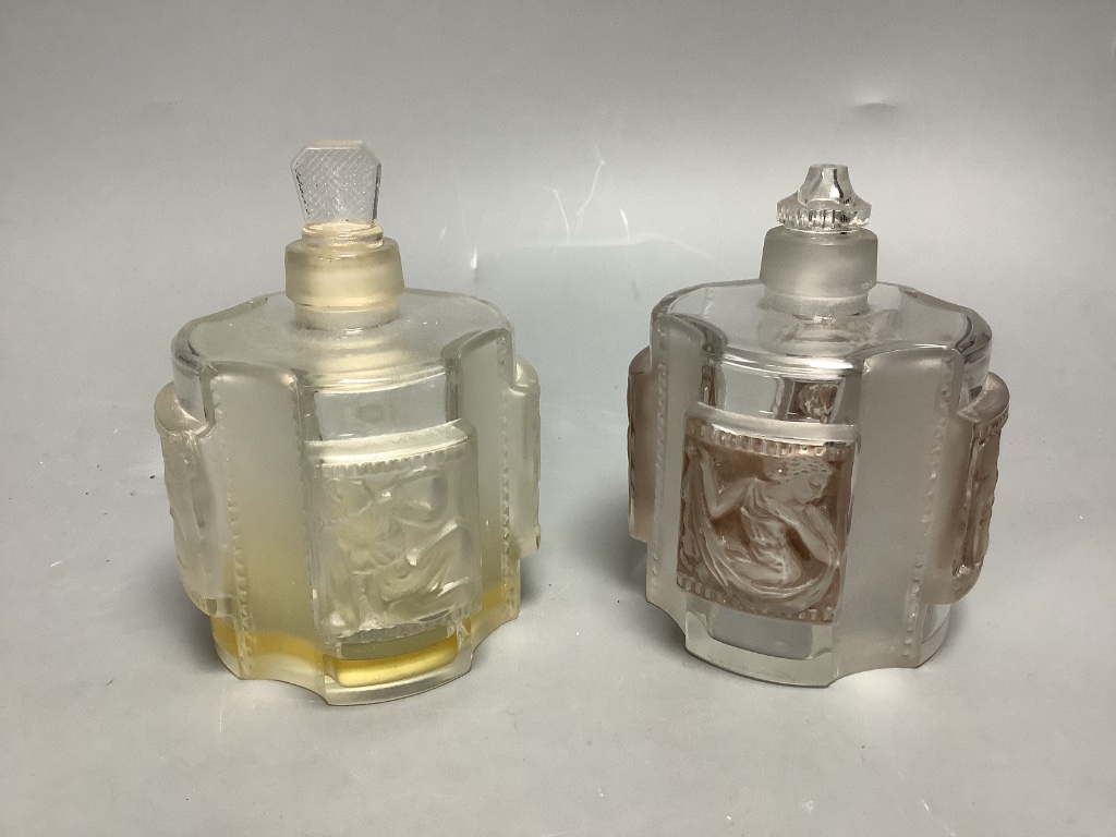 Two Lalique 'Helene' perfume bottles, missing outer covers